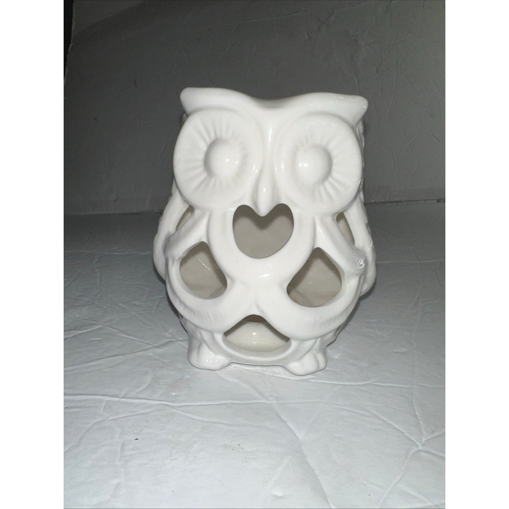 Owl Floral Container Tea light holder 5 inches tall White Cute 99intl